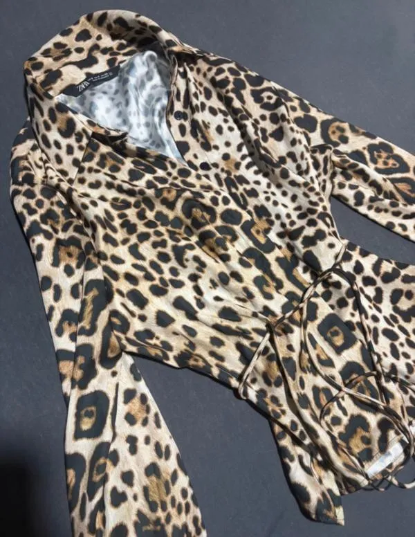 Cămașă Zara S | Caramel, Normal, Mânecă lungă, Animal print - Image 5