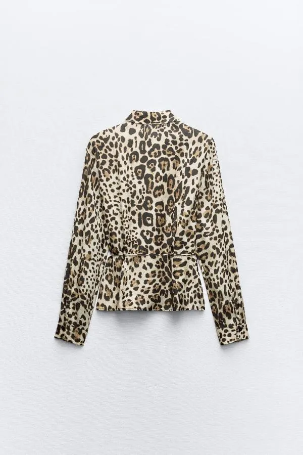 Cămașă Zara S | Caramel, Normal, Mânecă lungă, Animal print - Image 2