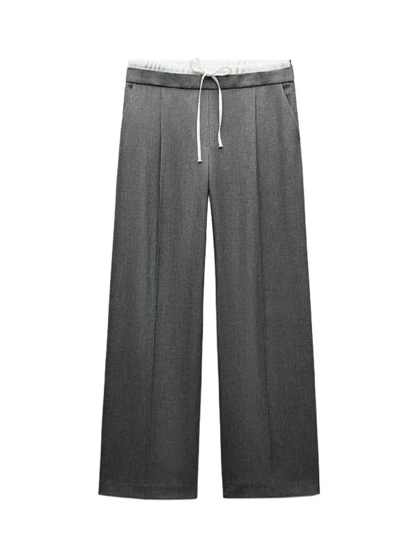 Pantaloni Zara EU 36 | Gri, Lungi, Talie înaltă, Wide Leg fit, Monocrom