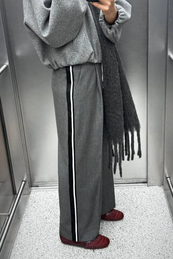 Pantaloni Zara EU 36 | Gri, Lungi, Talie înaltă, Wide Leg fit, Monocrom - Image 4