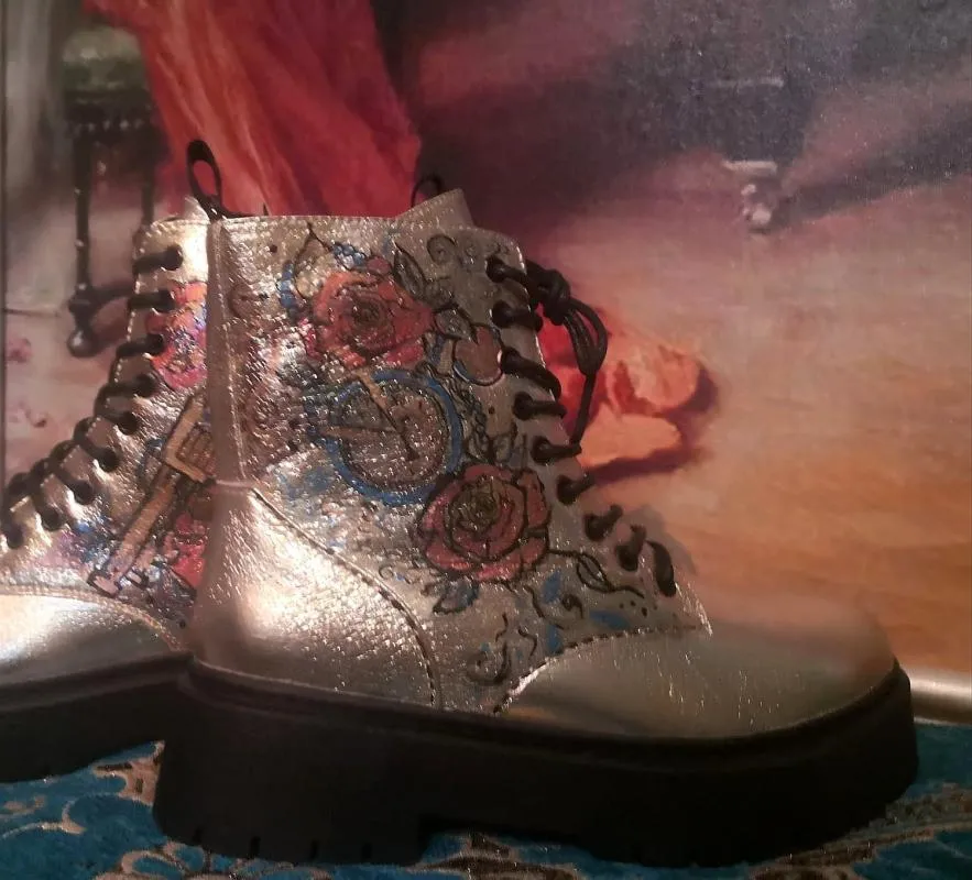 Ghete ArtShoePaint EU 40 | Auriu, Abstract & Color Block, Piele naturală - Image 4
