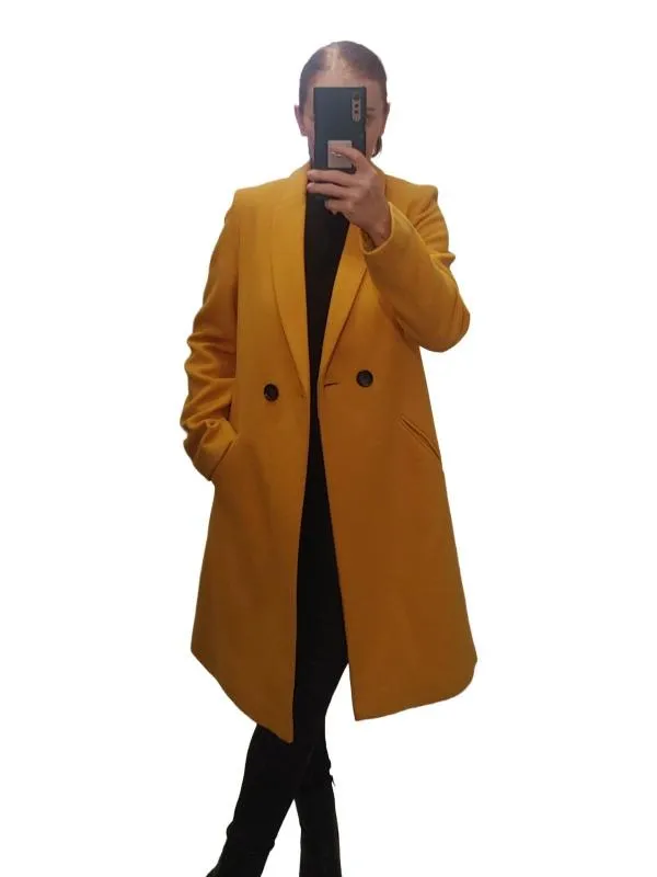 Palton lung Stradivarius S | Galben, Fără glugă