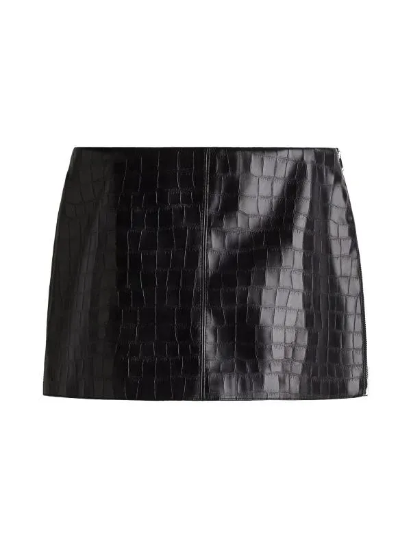Fustă A-line H&M EU 40 | Negru, Mini, Lungă fit, Animal print, Piele ecologică