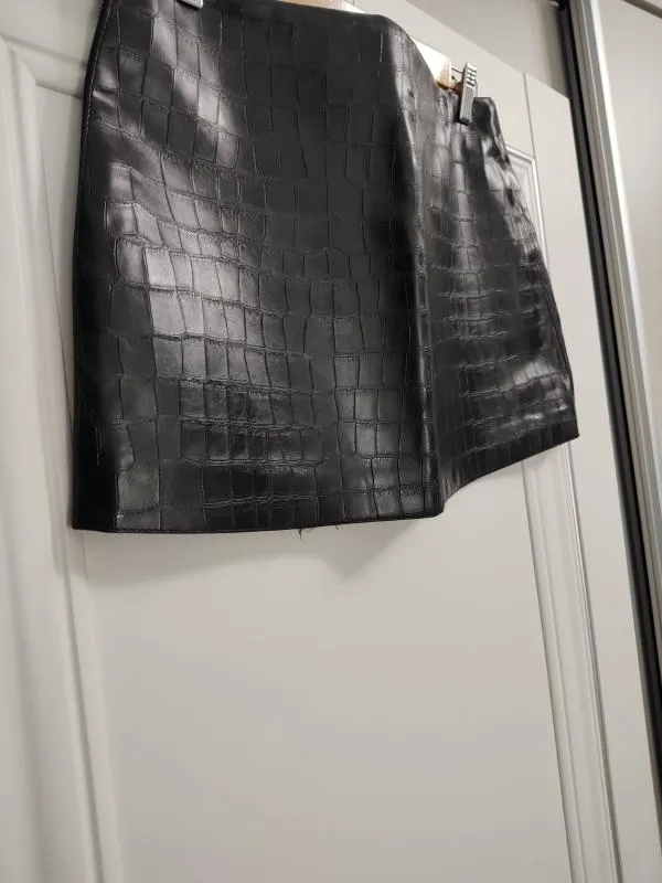 Fustă A-line H&M EU 40 | Negru, Mini, Lungă fit, Animal print, Piele ecologică - Image 3
