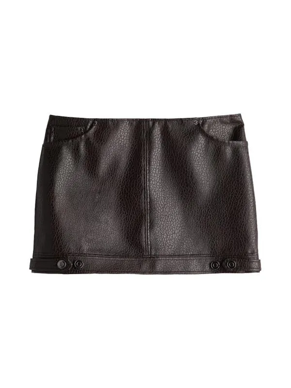 Fustă A-line H&M EU 38 | Maro, Mini, Lungă fit, Piele ecologică