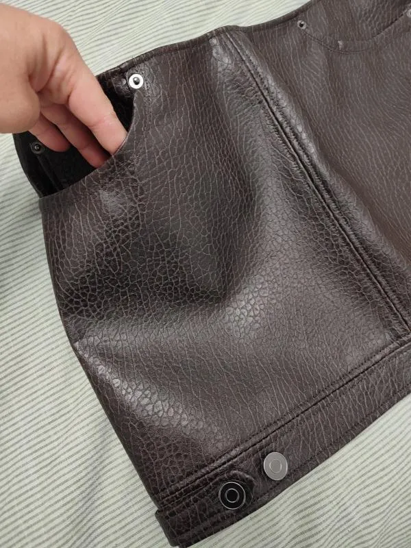 Fustă A-line H&M EU 38 | Maro, Mini, Lungă fit, Piele ecologică - Image 6