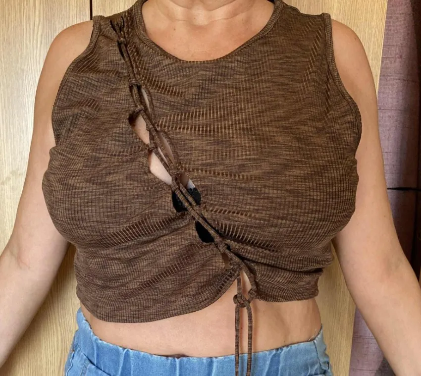 Top cropped H&M L | Maro, Cropped (Scurt), Fără mâneci - Image 4
