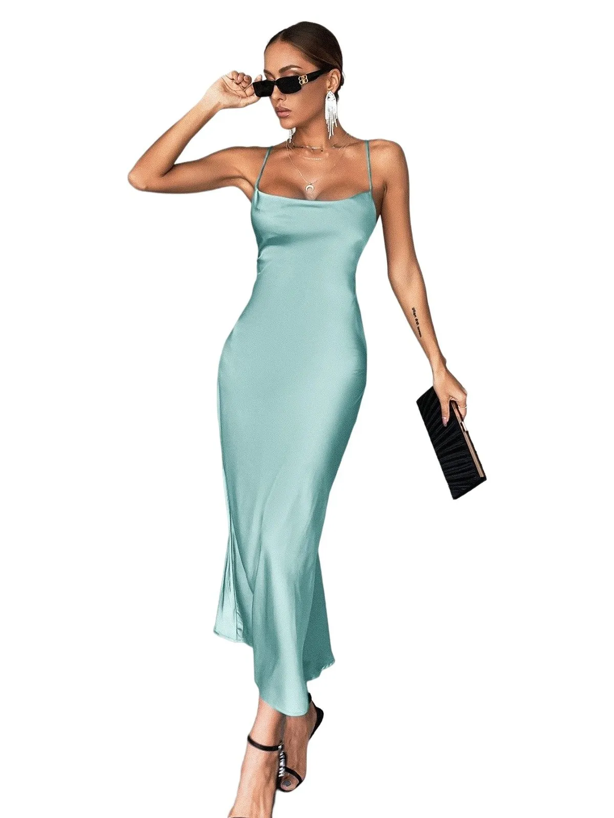 Rochie de ocazie Shein M | Bleu, Maxi, Bretele subțiri