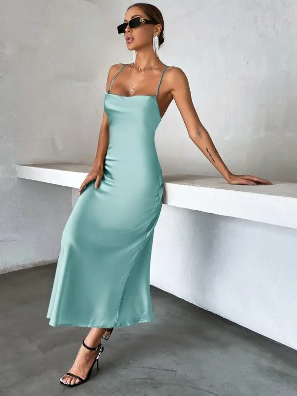 Rochie de ocazie Shein M | Bleu, Maxi, Bretele subțiri - Image 2