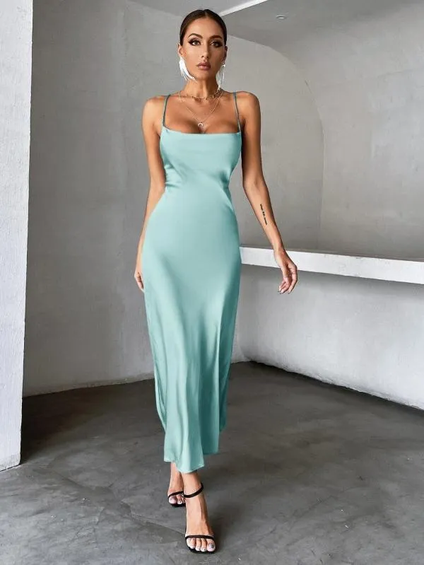 Rochie de ocazie Shein M | Bleu, Maxi, Bretele subțiri - Image 3