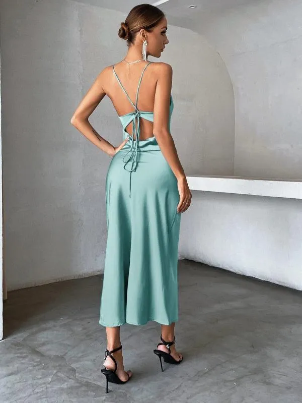 Rochie de ocazie Shein M | Bleu, Maxi, Bretele subțiri - Image 4