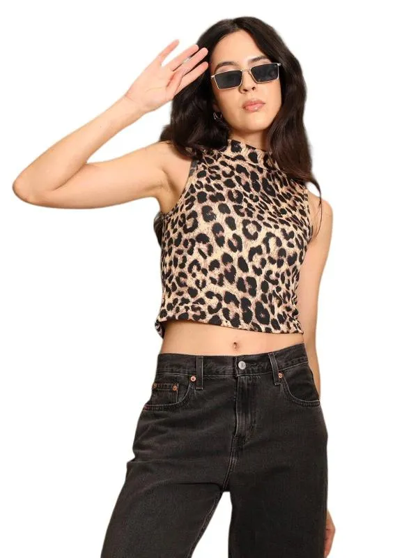 Top cropped Shein S | Negru, Cropped (Scurt), Fără mâneci, Animal print