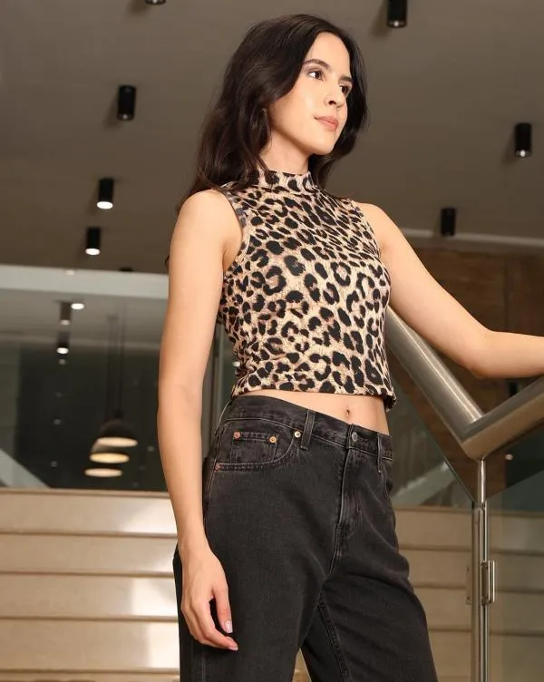 Top cropped Shein S | Negru, Cropped (Scurt), Fără mâneci, Animal print - Image 2