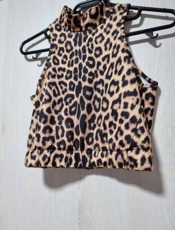 Top cropped Shein S | Negru, Cropped (Scurt), Fără mâneci, Animal print - Image 8