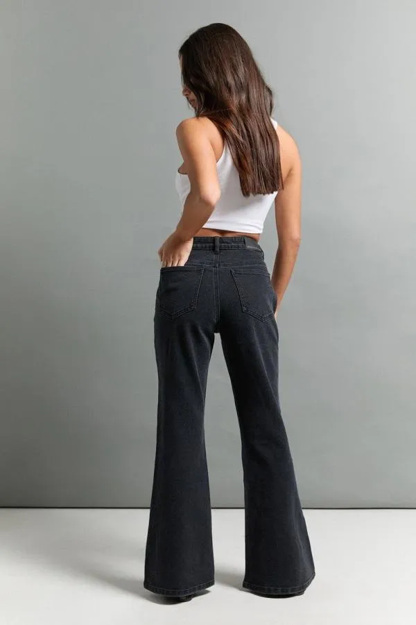 Blugi Boohoo EU 40 | Negru, Lungi, Talie înaltă, Bumbac - Image 2
