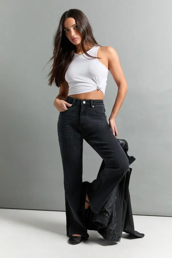 Blugi Boohoo EU 40 | Negru, Lungi, Talie înaltă, Bumbac - Image 3