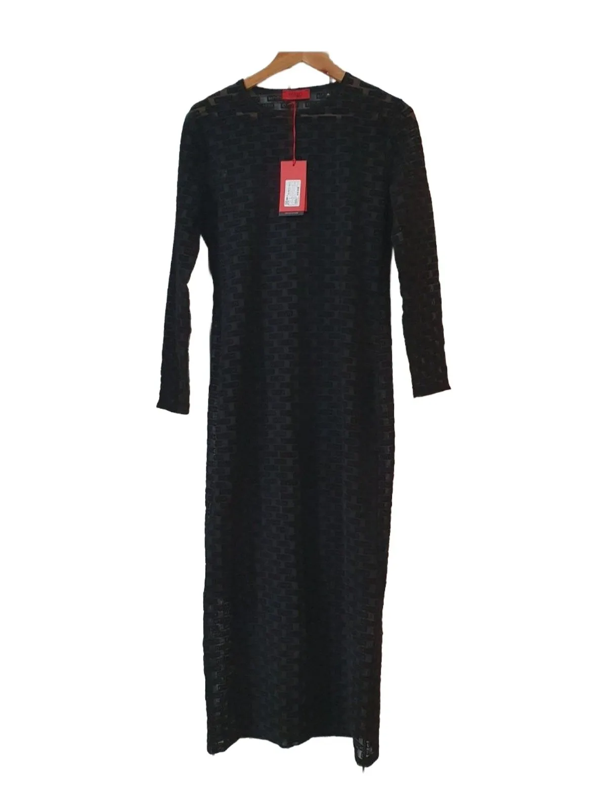 Rochie casual Hugo XL | Negru, Maxi, Mânecă lungă, Logo, Transparent
