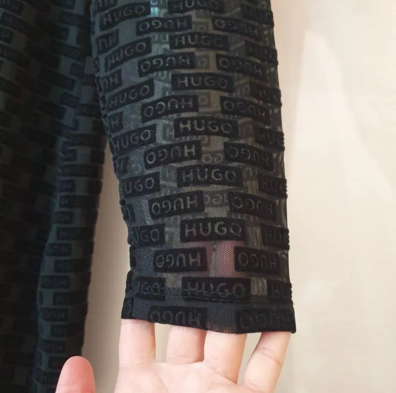 Rochie casual Hugo XL | Negru, Maxi, Mânecă lungă, Logo, Transparent - Image 3