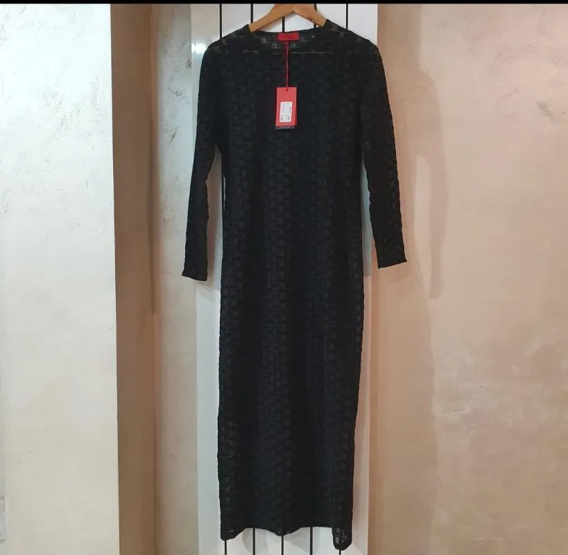 Rochie casual Hugo XL | Negru, Maxi, Mânecă lungă, Logo, Transparent - Image 2