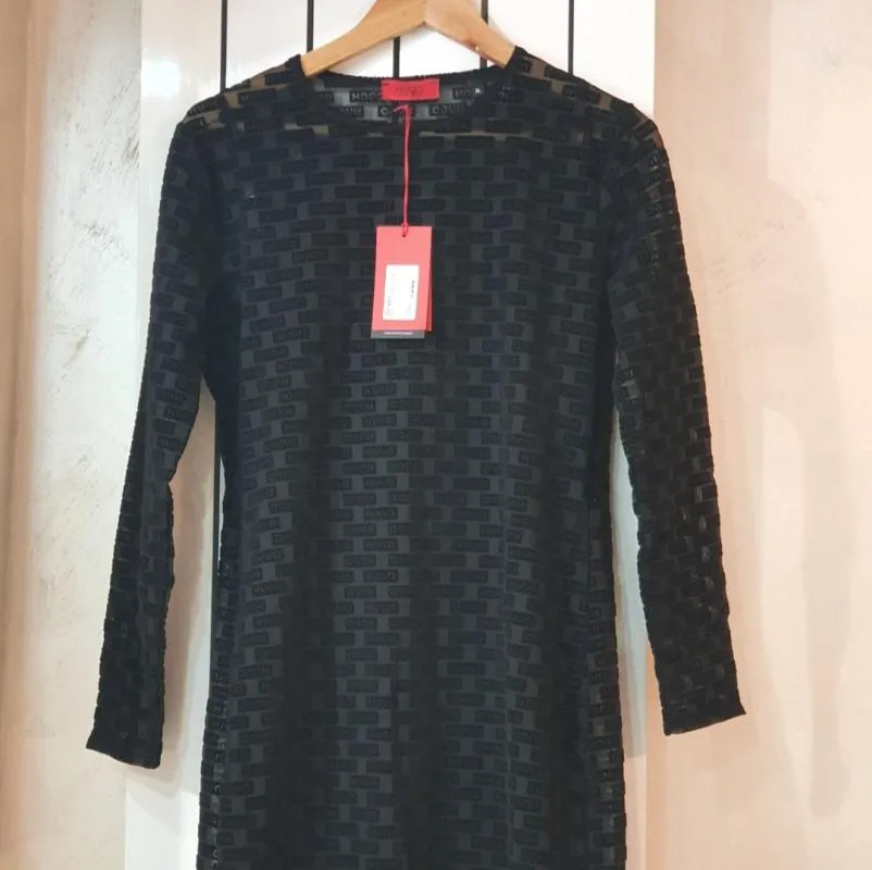 Rochie casual Hugo XL | Negru, Maxi, Mânecă lungă, Logo, Transparent - Image 5