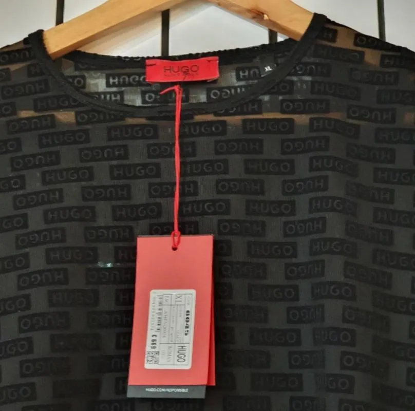 Rochie casual Hugo XL | Negru, Maxi, Mânecă lungă, Logo, Transparent - Image 6