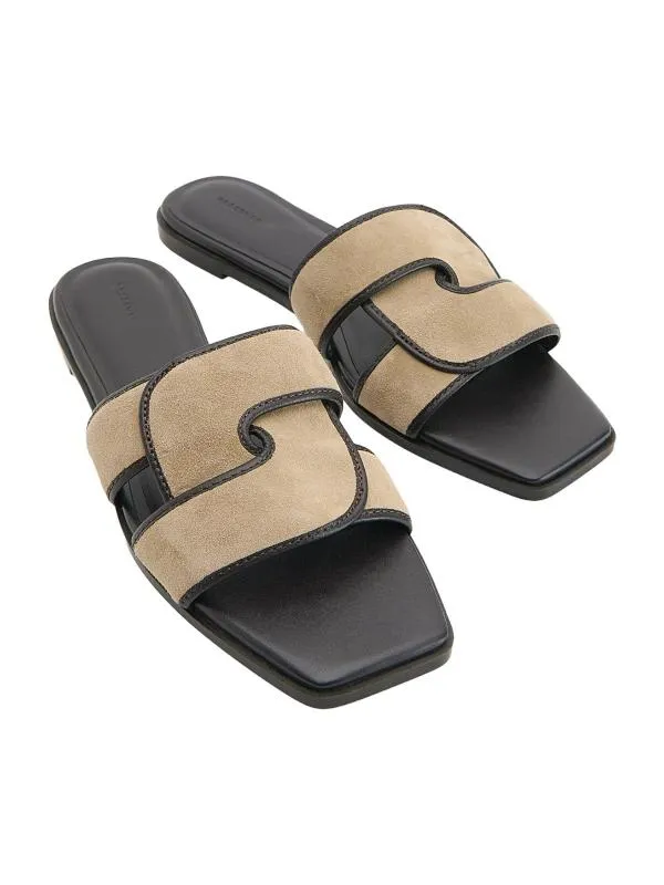 Șlapi Reserved EU 37 | Bej, Monocrom, Piele întoarsă  Suede