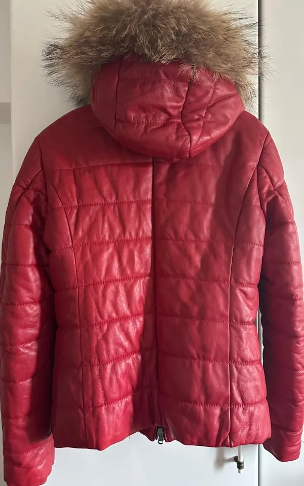 Geacă din piele Gotelli S | Roșu, Cu glugă detașabilă, Piele naturală - Image 4