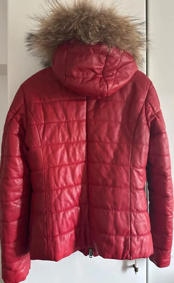 Geacă din piele Gotelli S | Roșu, Cu glugă detașabilă, Piele naturală - Image 2