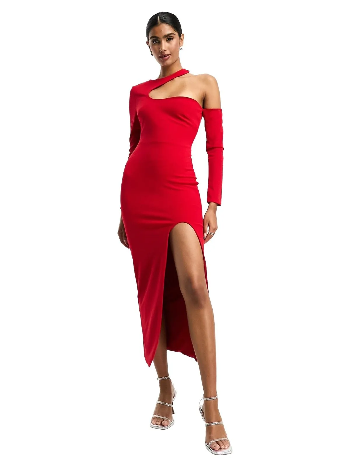 Rochie de seară ASOS M | Roșu, Midi, Mânecă lungă