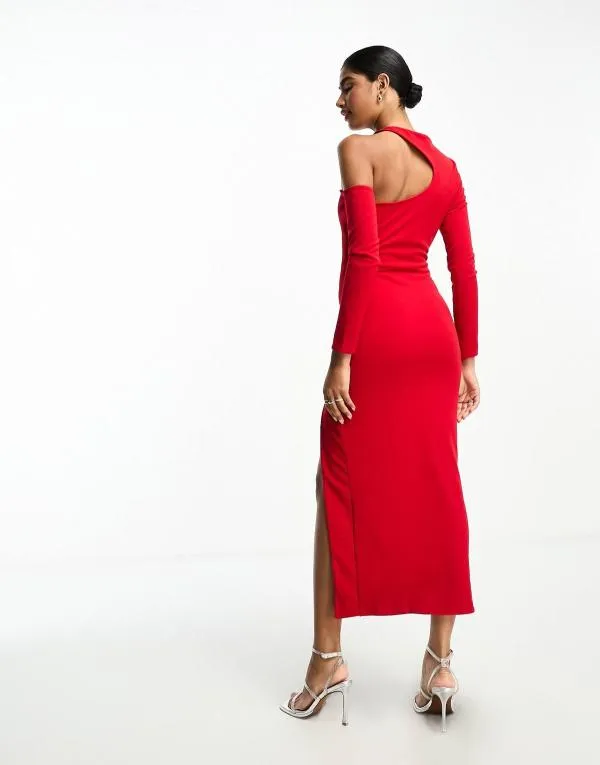 Rochie de seară ASOS M | Roșu, Midi, Mânecă lungă - Image 3