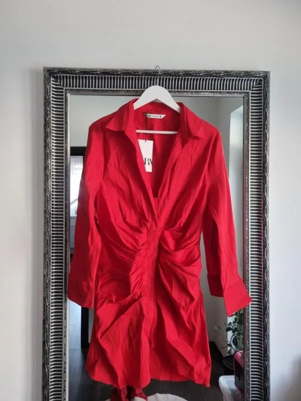 Rochie de seară Zara XL | Roșu, Mini, Mânecă lungă - Image 3
