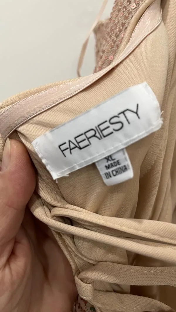 Rochie de ocazie Faeriesty XL | Roz, Maxi, Bretele subțiri, Monocrom, Paiete - Image 3