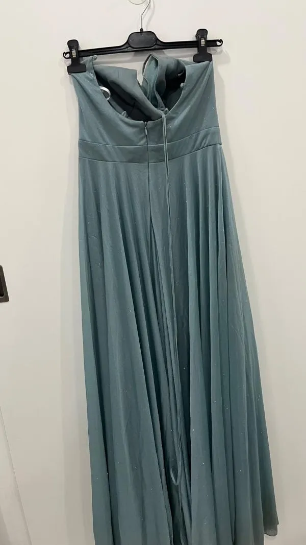 Rochie de seară Dondorca L | Verde mentă, Maxi, Cu umerii goi, Monocrom - Image 3
