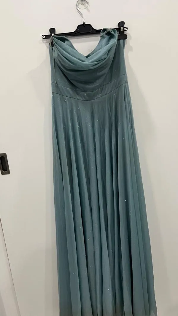 Rochie de seară Dondorca L | Verde mentă, Maxi, Cu umerii goi, Monocrom - Image 4