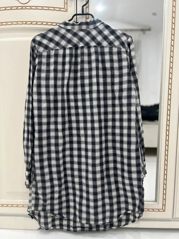 Rochie tip cămașă United Colors of Benetton M | Alb, Midi, Mânecă lungă, Carouri - Image 3