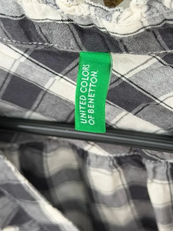Rochie tip cămașă United Colors of Benetton M | Alb, Midi, Mânecă lungă, Carouri - Image 5