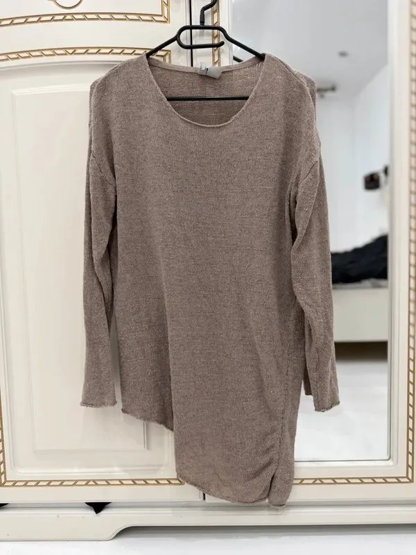 Bluză H&M XS | Bej, Normal, Mânecă lungă, Design asimetric - Image 5