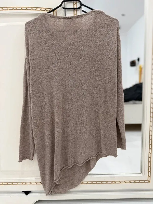 Bluză H&M XS | Bej, Normal, Mânecă lungă, Design asimetric - Image 3