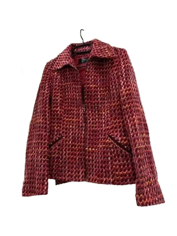 Jachetă S | Burgundy, Fără glugă, Carouri