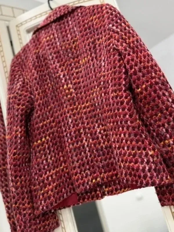 Jachetă S | Burgundy, Fără glugă, Carouri - Image 4