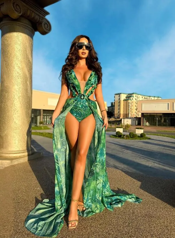 Rochie de seară Bella Barnett M | Verde, Maxi, Fără mâneci, Floral & Tropical - Image 6