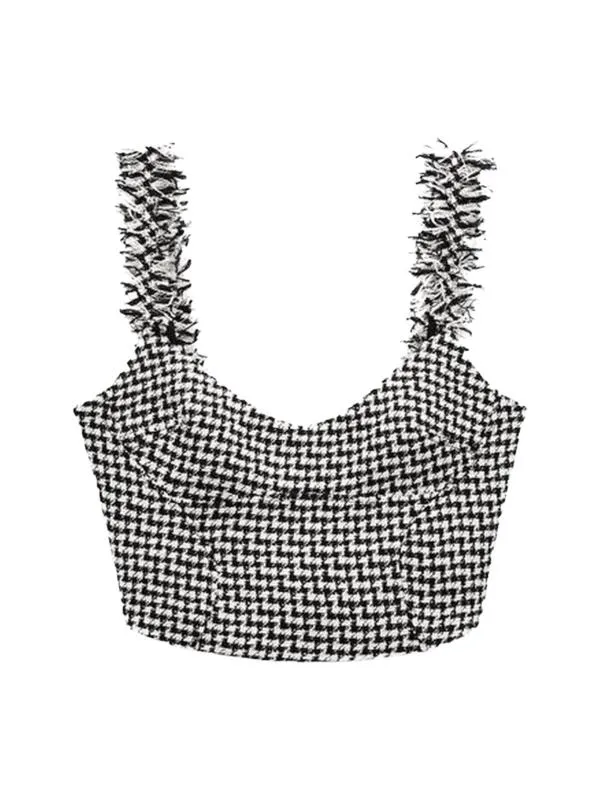 Top cropped Zara XS | Alb, Cropped (Scurt), Bretele subțiri, Carouri