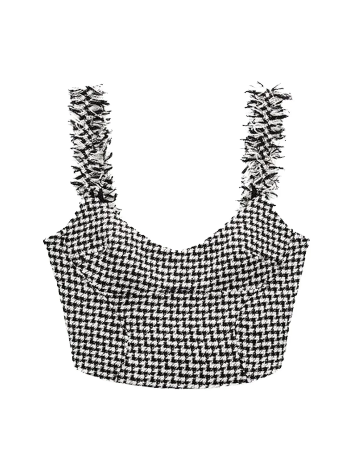 Top cropped Zara XS | Alb, Cropped (Scurt), Bretele subțiri, Carouri