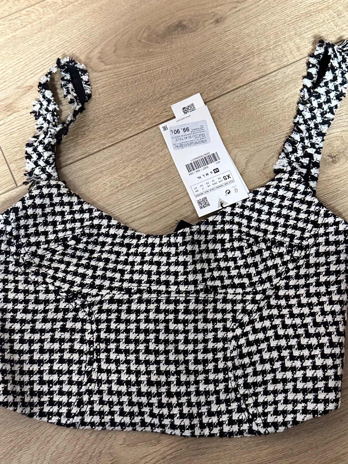 Top cropped Zara XS | Alb, Cropped (Scurt), Bretele subțiri, Carouri - Image 2
