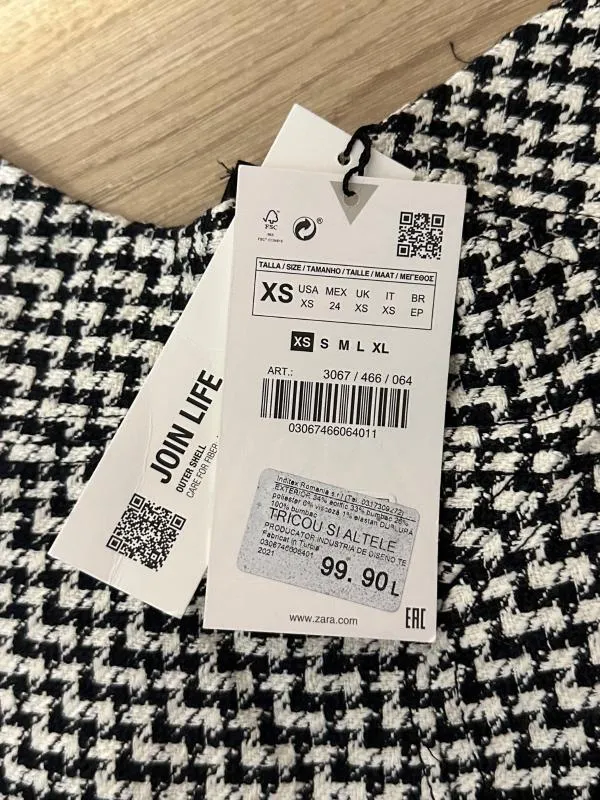 Top cropped Zara XS | Alb, Cropped (Scurt), Bretele subțiri, Carouri - Image 3