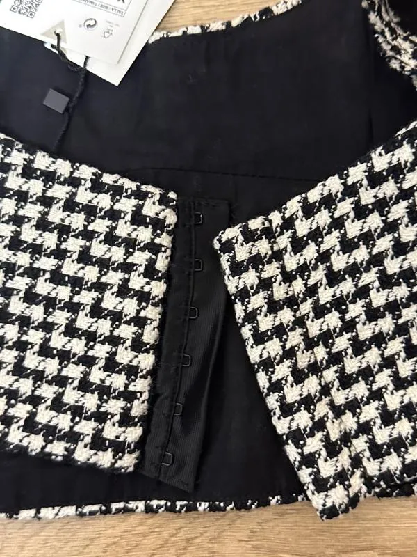 Top cropped Zara XS | Alb, Cropped (Scurt), Bretele subțiri, Carouri - Image 4