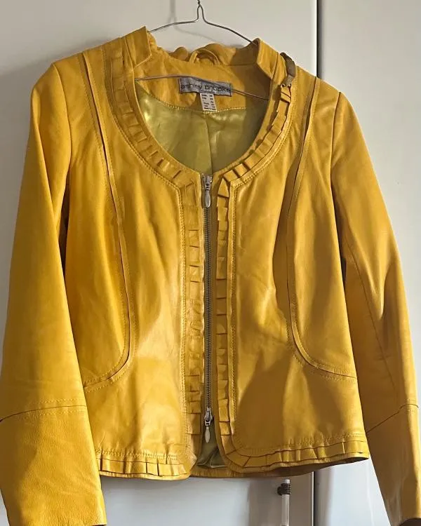 Geacă din piele Ashley Brooks S | Galben, Fără glugă, Piele naturală - Image 3