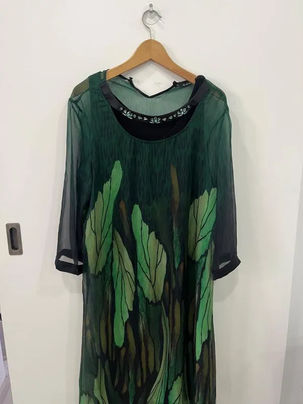 Rochie de ocazie Kapris XXL | Verde, Maxi, Mânecă lungă, Floral & Tropical, Pietre decorative - Image 2