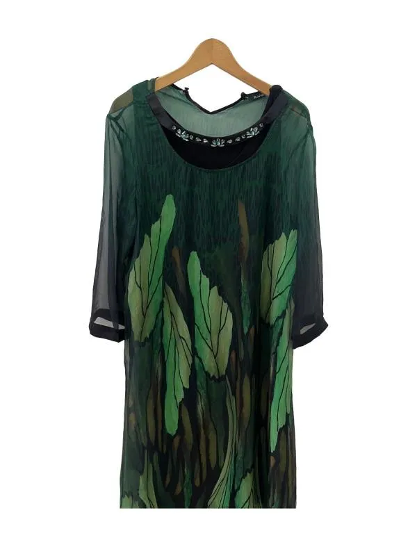 Rochie de ocazie Kapris XXL | Verde, Maxi, Mânecă lungă, Floral & Tropical, Pietre decorative