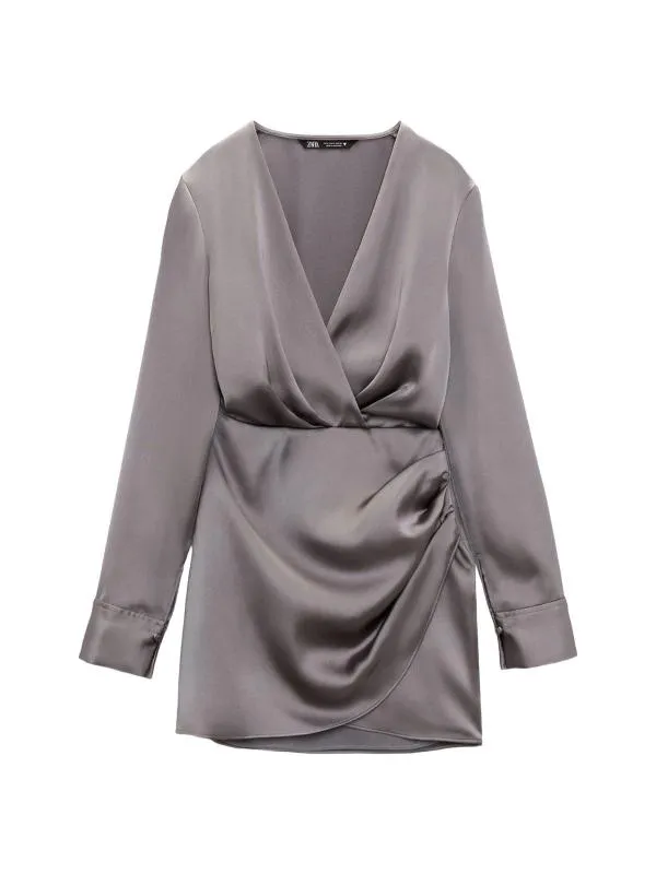 Rochie casual Zara XXL | Gri, Mini, Mânecă lungă